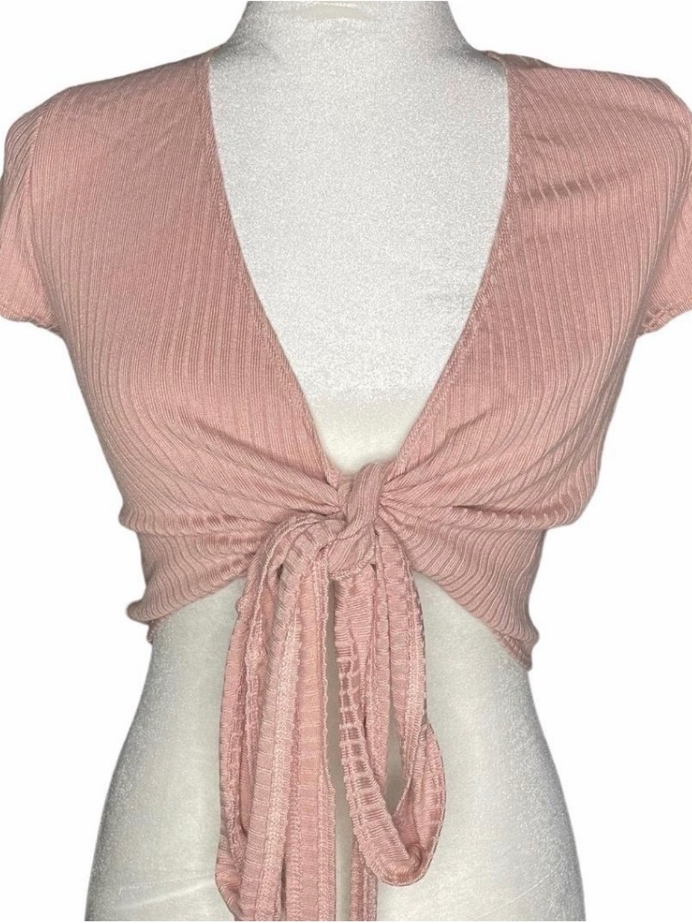 Reformation Dusty Pink Ribbed Tie-Front Crop Top